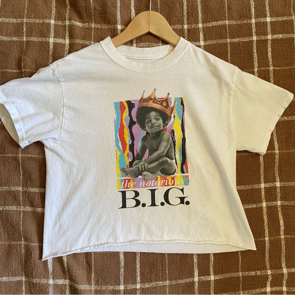 Biggie Smalls Cropped Tee White Short Sleeve Notorious BIG Small